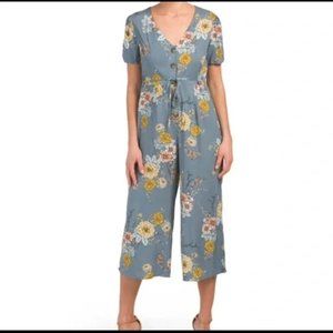 BAND OF GYPSIES Floral Boho Cropped Jumpsuit V-neck Button Front Womens Small